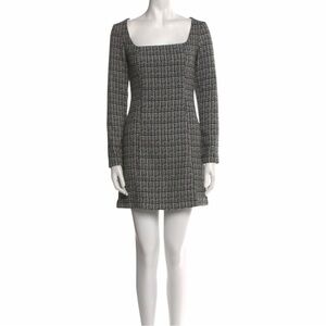 Christian Lacroix Tweed Bouclé Mini Dress Square Neck Long Sleeve Black White 6
